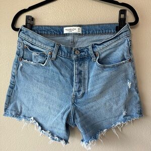 Abercrombie & Fitch Blue Jean Shorts High-Waisted Distressed